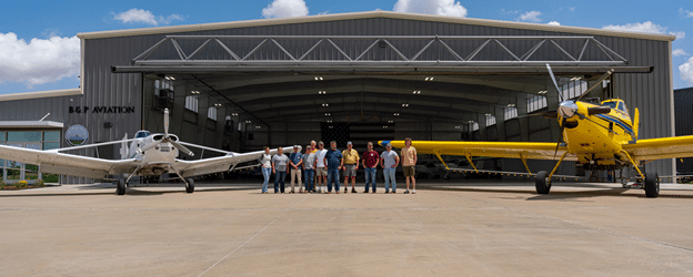 Delta State University Aerial Applicator Pilot Training students, staff, Dennis Gardisser and John Garr.